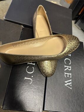 J. Crew Metallic Gold Laser-Cut Ballet Flats